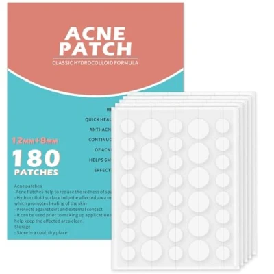 Image de Rnitle Acné Patch,180 Patchs Pimple Patch,12mm &amp; 8mm Patch Bouton Acne,Anti Patch, Bouton, Autocollants pour Boutons, Invisible, Soin de la Peau