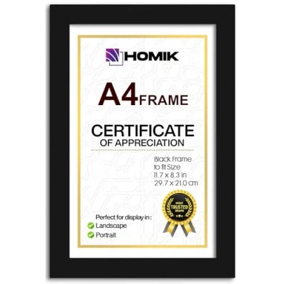 Image de HOMIK Cadre Photo A4 Avec verre de Sécurité Acrylique en DIN Décoration D&#039;intérieur Noir Idéal Pour Offrir Cadeau et Accrocher au Mur