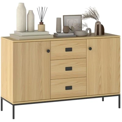 Image de HOMCOM Buffet de Cuisine Meuble Rangement 2 placards étagère réglable 3 tiroirs Style Contemporain dim. 120L x 39,5l 77H cm