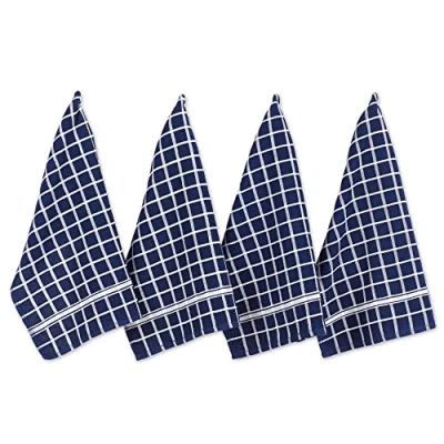 Image de DII Lot de 4 torchons Cuisine 100% Coton, lavables en Machine, Ultra absorbants, 40,6 x 66 cm, Bleu Nautique à Carreaux