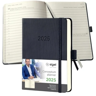 Image de SIGEL C2511 Agenda journalier 2025, A6, couverture rigide, noir Conceptum