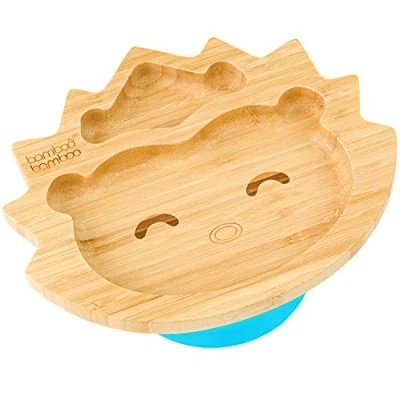 Image de Ventouse en bambou pour bébés nourrissons, non toxique, naturel qui reste frais au toucher le sevrage du bébé. (hérisson bleu)
