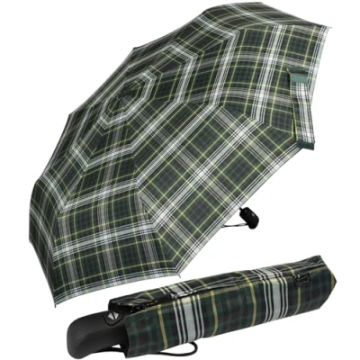 Image de iX brella First Class Edition Parapluie de poche élégant Ouverture et fermeture automatique Grande stabilité Résistant aux tempêtes, Carreaux Vert, 95 cm