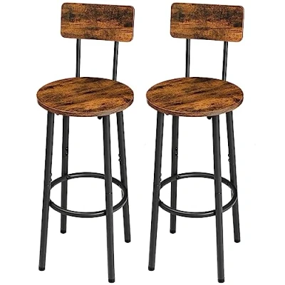 Image de HOOBRO Tabouret de Bar, Lot 2 avec Dossier, 64,5 cm Chaises Bar Repose Pieds, pour Cuisine, Salon, Facile à Assembler, Marron Rustique et Noir EBF32BY01G1