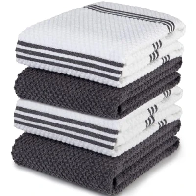 Image de Sticky Toffee torchons 100% Coton Lot de 4 Cuisine 40,6 x 71 cm Gris Chiffons en Verre absorbants Doux Barre Restaurant