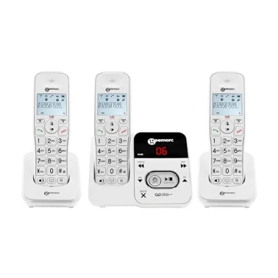 Image de Geemarc Amplidect 295 Trio Pack de Téléphones Fixes sans Fil Une Base DECT avec 3 Combinés Accès Direct au Répondeur Adapté aux Séniors Perte Auditive Faible ou Moyenne Version FR
