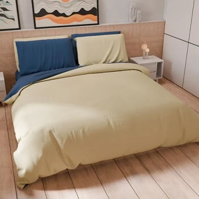 Image de PETTI Artigiani Italiani Parure de lit Simple 160 x 200 cm (1 taie d&#039;oreiller 50 80 Incluse), Douce Microfibre Bleu Nuit Taupe
