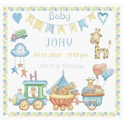 Image de LetiStitch Kit de point croix compté LETI 936 Enregistrement naissance bébé garçon