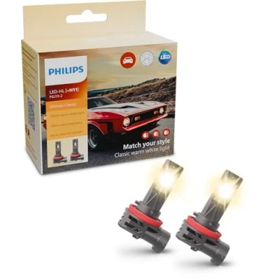 Image de Philips Ultinon Classic LED ampoule de phare automobile (H11), Lumière blanc chaud 3.500K, couleur halogène, 80% luminosité en plus, ultra compacte rétrofit, lot 2