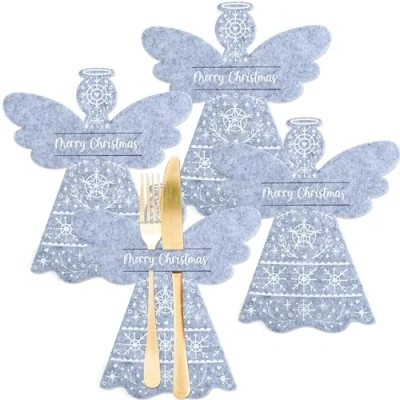 Image de Papierdrachen Lot de 4 porte couverts en feutre Motif ange Couleur : gris avec impression qualité supérieure Décoration Noël table festive 8