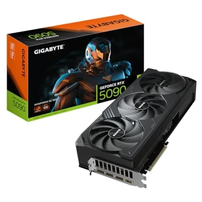 Image de GIGABYTE GeForce RTX 5090 WINDFORCE OC 32G Carte Graphique 32 Go GDDR7, 512 bits, PCI E 5.0, 2467MHz Fréquence du Cœur, 3 x DP 2.1a, 1 HDMI 2.1b, NVIDIA DLSS 4, GV N5090WF3OC 32GD Neuf