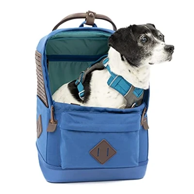 Image de Sac à Dos de Transport pour Chien et Chat Kurgo Nomad, Attache sécurité intérieure, Fond étanche, Double poignées Transport, Animaux jusqu&#039;à 6.8 kg Bleu