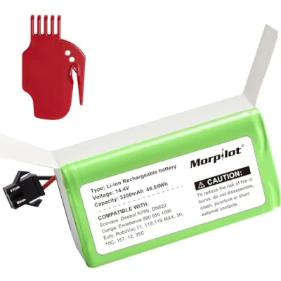 Image de Morpilot 14.4V 3200mAh Li ION Batterie pour Bagotte BG700 BG600 Eufy RoboVac 11 11S 12 15C 30 30C 35C Conga Excellence 990 950 1090 DEEBOT 605 N79 IKOHS NETBOT S14 S15 avec Brosse de Nettoyage