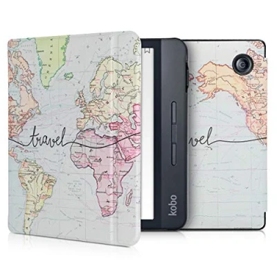 Image de kwmobile Étui Compatible avec Kobo Libra H2O Coque à Rabat magnétique Tablette eReader Similicuir Noir Multicolore