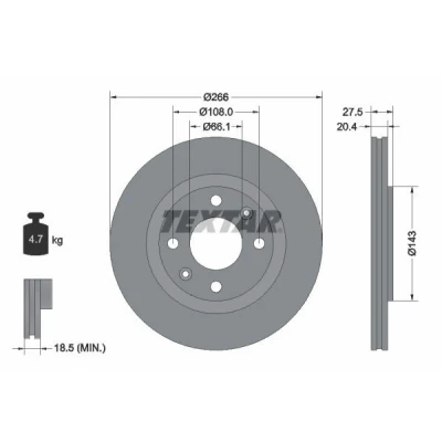 Image de TEXTAR PRO 92048103 Disque de frein PEUGEOT: 206 3/5 portes, 306 Partner I Combispace, CITROËN: Xsara 5 Picasso