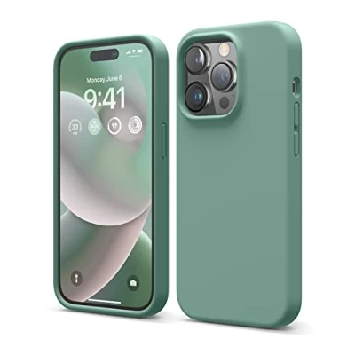 Image de elago Coque Silicone Liquide Compatible avec iPhone 14 Pro Étui (6.1), Premium, Housse Protection Complète Case Antichoc à 4 Structure, Microfibre Douce Empêche Rayures (Vert Nuit)