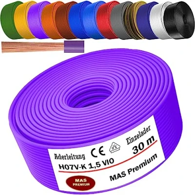 Image de Câble conducteur H07 V K de 5 à 100 m 1 x 1,5 mm² Flexible Fil simple (violet, 30 m).
