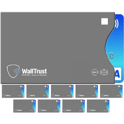 Image de WallTrust® RFID NFC Blocker Cover Set Housse de Blocage * TÜV Allemand approuvé pour Carte d&#039;identité débit crédit 10 Pack Insertion latérale