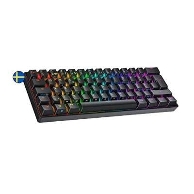 Image de Ranked S60 Supernova Clavier Mécanique de Jeu 60% Hot Swap Gaming Keyboard 62 Touches Programmables RGB LED Mac, PC Windows QWERTY Suédois (Noir, Gateron Optical Blue)