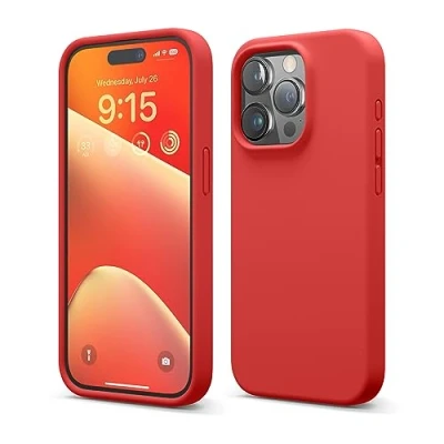 Image de elago Coque Silicone Liquide Compatible avec iPhone 15 Pro, Qualité Supérieure, Protection Intégrale [Structure Antichoc 4 Couches], Doublure Microfibre Douce Anti Rayures (Rouge)