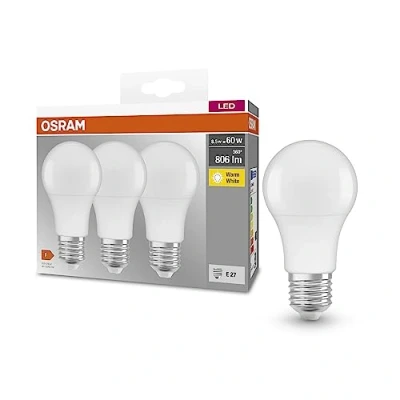Image de OSRAM base Classic A 60 Fr LED lampe avec E27, forme de piston, 3 pack, 8,5 W, 806lm, 2700k, lumière blanche chaude, développement la chaleur inférieure, longue durée vie