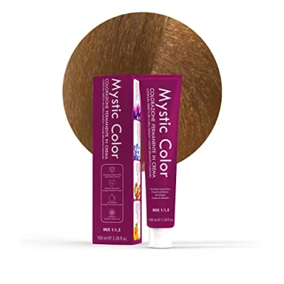 Image de Mystic Color, Coloration Cheveux, Formule Enrichie en Huile d&#039;Argan et Calendula, Crème Colorante Permanente Longue Durée, Blond Clair Doré 8.3, 100 ml
