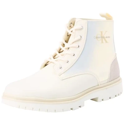 Image de Calvin Klein Jeans Bottes Mid Boot Femme Eva Lace Up à Lacer, Blanc (Creamy White/Eggshell), 40