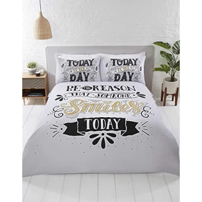 Image de Rapport Home Aujourd&#039;hui Today is The Day Parure de lit King Size Noir/Blanc/doré, Polycoton