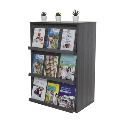 Image de Iris Ohyama, Meuble, Bibliothèque, Étagère de rangement, 3 portes rabattables, Design, Solide, Moderne, Multi usage, Bureau, Chambre, Salon Flap Rack CHR Chêne Gris