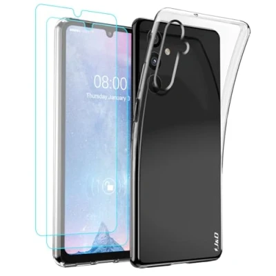 Image de J&amp;D Compatible pour Samsung Galaxy A05s Coque, Clair Anti Jaune Mince Housse avec (2 Paquet) Protection D’Écran, Antichoc TPU Bumper Étui A05s, Pas Le A05, Transparent