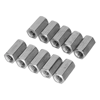 Image de M6 Écrous de Couplage Long Tige Écrou Hex Coupleur Filetage Femelle Droit Droite Fileté Bar Stud Studding Plaqué Zinc 10Pcs [M6*18]