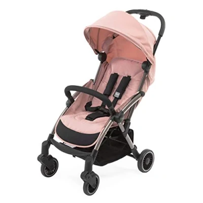 Image de Chicco Poussette compacte Cheerio pour bébé chien de 0 à 15 kg, ultralégère, pliable et inclinable avec position sommeil, fermeture automatique, parasol housse pluie, Blossom, noire