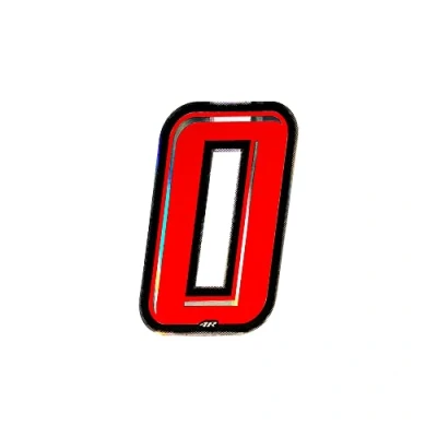 Image de Nombre de Course 0 Holographique Fin, Rouge, 10 x 6,5 cm