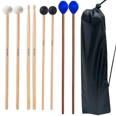 Image de VixxNoxx 4 Pc Baguettes de Xylophone Maillets Tambour en Caoutchouc 6,5 in/16,5 cm avec 2 Pcs Porte Glockenspiel Percussion Bois