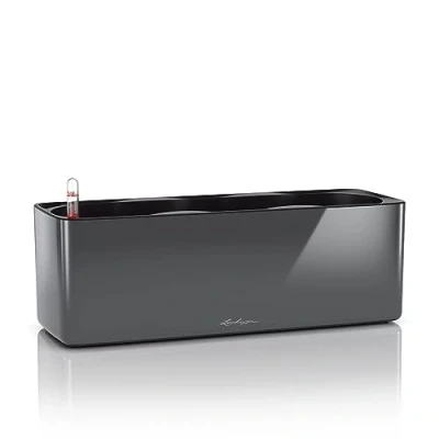 Image de Lechuza Pot de Fleurs d&#039;Interieur Cube Glossy Triple Réserve d&#039;Eau Intégrée Coloris Anthracite 40 x 14 cm