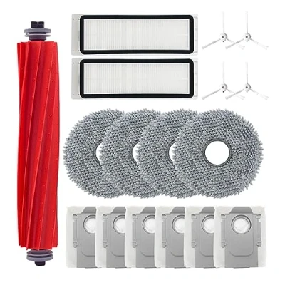 Image de Odashen Lot de 17 accessoires rechange pour robot aspirateur Roborock Q Revo/Roborock P10 avec brosse principale, chiffon nettoyage, sac à poussière, filtre, latérale (blanc)