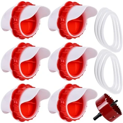 Image de 6 Pièces Mangeoire Poules, Poule Automatique, Mangeoires Automatiques Pour Poules À Poulets, Anti Nuisible Tanche La Pluie, Avec Scie Cloche, Barils, Seaux, Bacs, Auges