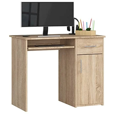 Image de AKORD Bureau Ordinateur PC PIN avec Tablette Clavier L90 x H74 P50 cm 29 kg 1 Tiroir Casier de Rangement Simple Desk Étagère