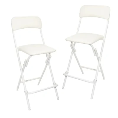 Image de Amazon Basics Lot de 2 tabourets pliables avec repose pieds, capacité 136,1 kg, 61 cm hauteur, blanc