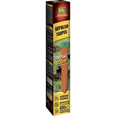 Image de KB HOME DEFENSE HDULTAUP Répulsif taupes à vibrations sonores basse fréquence toutes les 30 secondes longue portée et grande surface 800m² Eloigne A piles Etanche la pluie