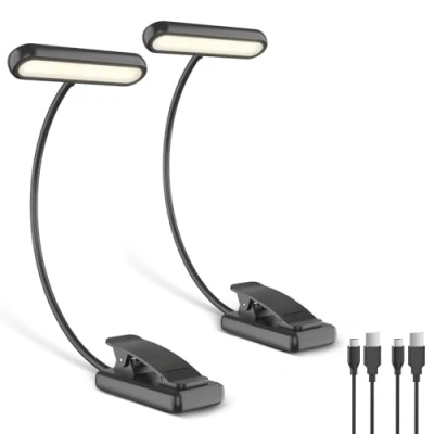 Image de iFalarila 2 Pièces Lampe de Lecture Rechargeable avec Câble Type C, Liseuse Clip [3 Couleurs et 10 Luminosités] Mini Veilleuse Flexible à col Cygne Pince pour Les Enfants