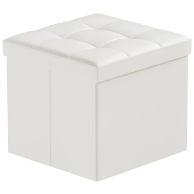 Image de BRIAN &amp; DANY Pouf Coffre de Rangement Tabouret Pliant Pliable Cube Simili Cuir, 38 x cm, Blanc