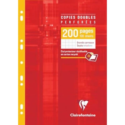 Image de Clairefontaine 4711C Un Étui de Copies Doubles Perforées A4 21x29,7 cm 200 Pages Grands Carreaux Papier Blanc 90 g Réutilisable