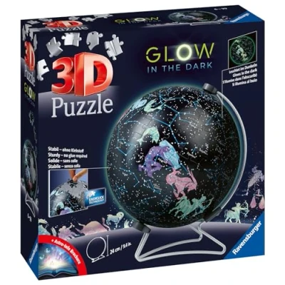 Image de Ravensburger Puzzle 3D Ball éducatif Globe phosphorescent 190 p La carte du ciel étoilé A partir de 6 ans pièces numérotées à assembler sans colle Support rotatif inclus 11544