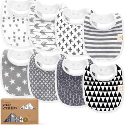 Image de KeaBabies Bavoir De Dentition Nouveau Né Bio Pour Garçons Et Filles En Coton Biologique Bébé Lavable Machine Bavoirs 0 24 Mois (Grayscale)