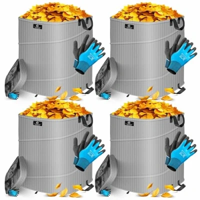 Image de KESSER® Lot de 4 sacs jardin pop up 219 l avec gants Autoportants poignées Stable et robuste Pliable Pour les déchets Coupe verte