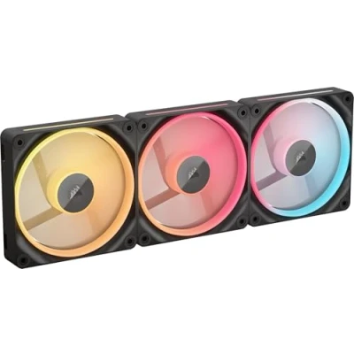 Image de CORSAIR iCUE Link LX120 R RGB 120mm PWM Ventilateur Inversés Kit Triple Faible Bruit, Palier à Dôme Magnétique, Double Boucle Lumineuse, Vis QuikTurn™, Mode Zéro RPM Noir