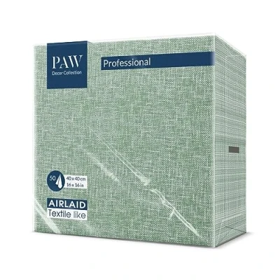 Image de PAW Serviette de Table Papier Airlaid (40 x 40 cm) I Nature, Structura, Vert Décoration Anniversair, Mariage, Bapteme Garcon et Fille Structure en Tissu Color: Linen Green