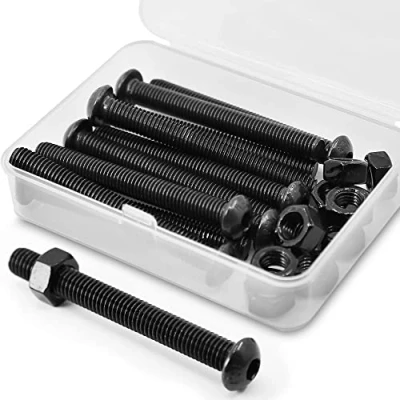 Image de (10 Ensemble) M8 x 60 mm Vis à tête bombée avec six pans creux et écrous Filetage complet en Acier au Carbone 10,9(Noir)