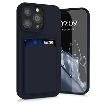 Image de kwmobile Housse Compatible avec Apple iPhone 13 Pro Coque de téléphone Compartiment Carte en Silicone Bleu foncé